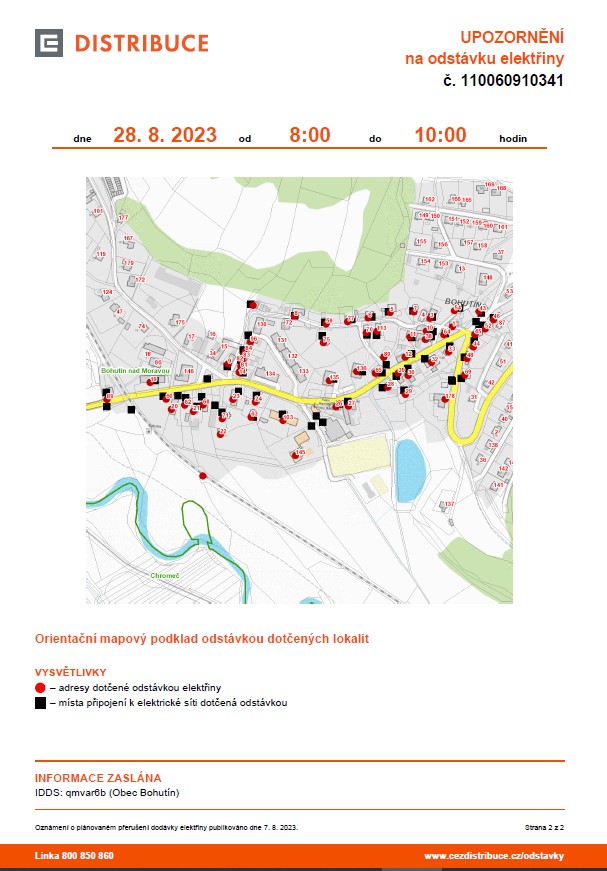 ODSTÁVKA ČEZ 28.8.2023  na č.p. mapa